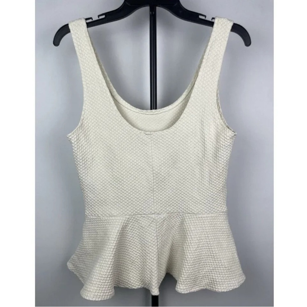 Ganni Textured Cream Sleeveless Cotton Blend Peplum Blouse Size L